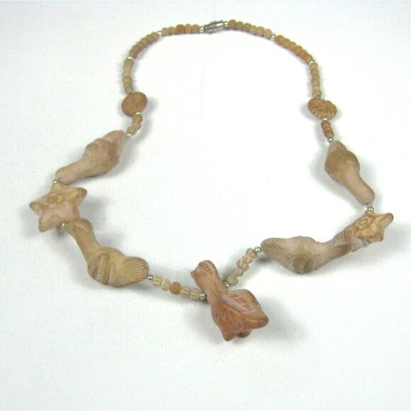 Vintage Clay Bird Fetish Beaded Necklace 19 Strand Jewelry Handmade Earthy - Picture 10 of 10